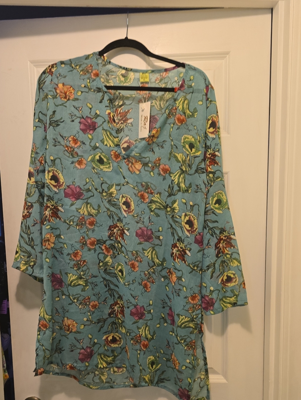 Raj Teal Floral V-Neck Tunic